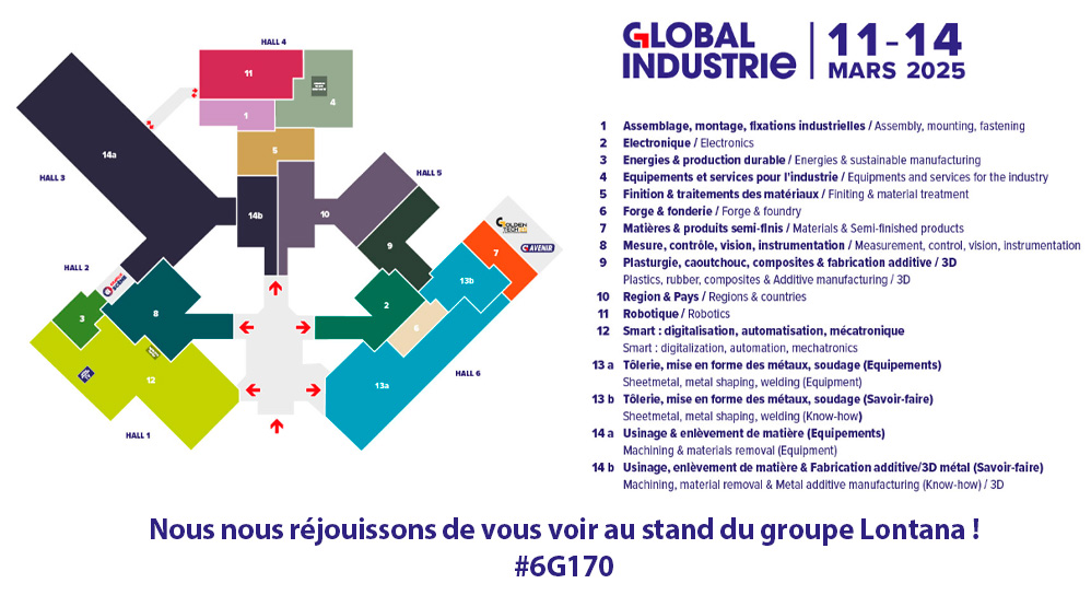 Plan des zones d'exposition de Global Industrie Lyon 2025